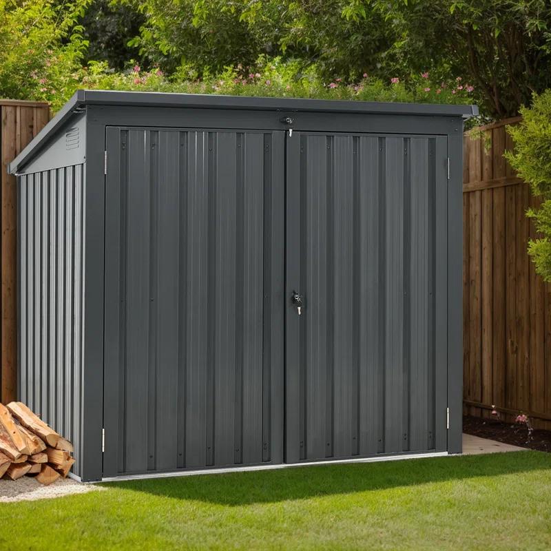 iYofe 5 Ft. W X 3 Ft. D Outdoor Galvanized Steel Garbage Bin Shed，Metal Trash Can Storage，Lockable Shed