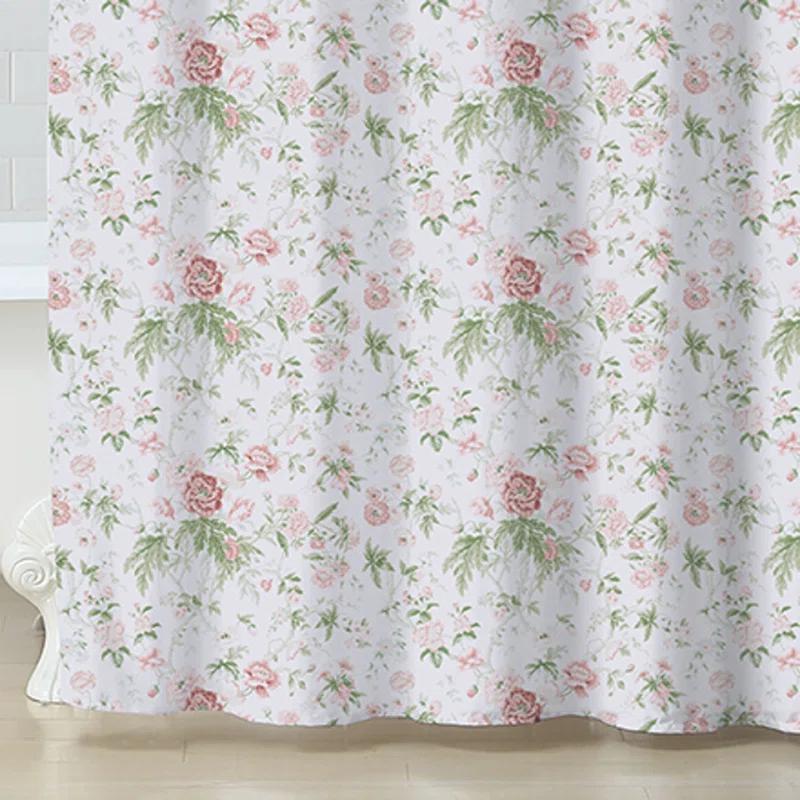 Breezy Floral Pink Cotton Hookless Shower Curtain