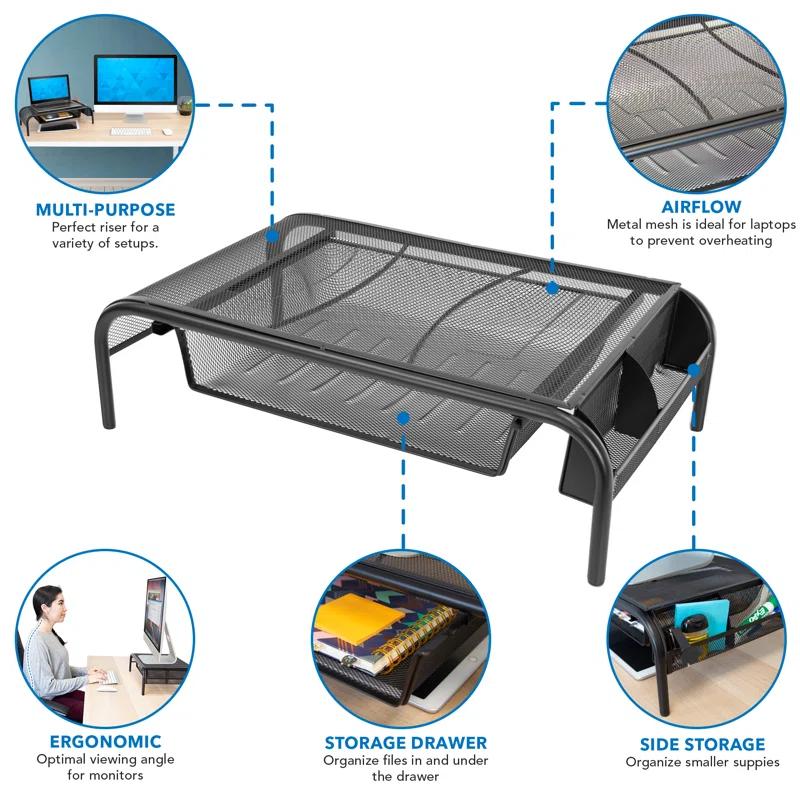 Mount-it Mount-It! Metal Mesh Computer Monitor Stand and Riser with Pullout Drawer