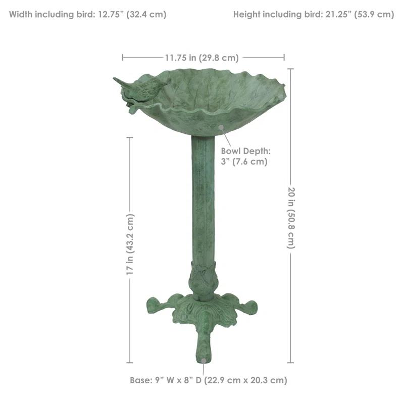 SunnyDaze Decor Autumnal Leaf Freestanding Cast Aluminum Outdoor Bird Bath - Green Patina