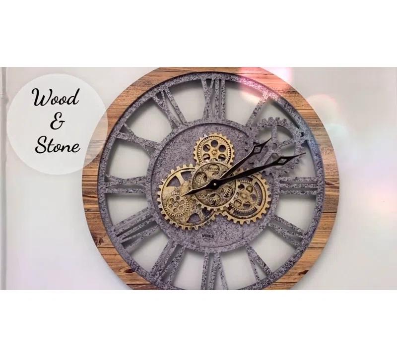 Wall Clock 24" Round Oversized for Living Room decor with Real Moving Gears America Collection