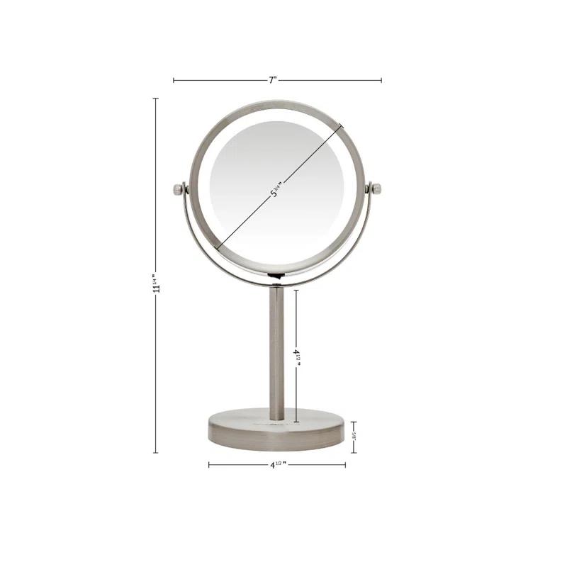 Ovente OVENTE 6" Lighted Makeup Mirror with 1X/7X Magnification, Cordless Tabletop Mount Vanity Round Mirror with 360° Swivel Design and Double Sided Cool Tone LED Ring Light, Nickel Brushed MLT60BR1X7X