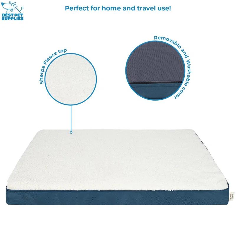 Best Pet Supplies Best Pet Supplies Dog Crate Mat with Waterproof Exterior, Orthopedic Foam, and Sherpa Cover - Blue