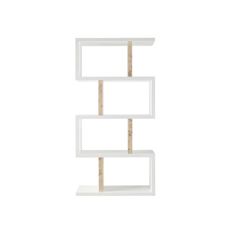 42" White and Beige Modern Etagere with Burl Dividers