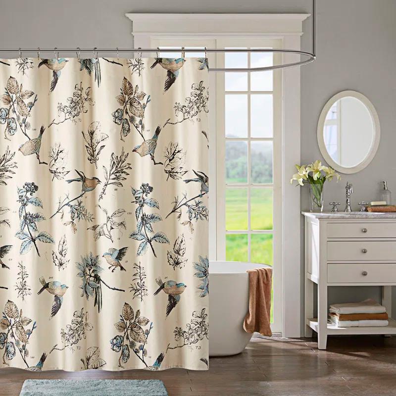 72" Multicolor Cotton Floral Shower Curtain with Birds