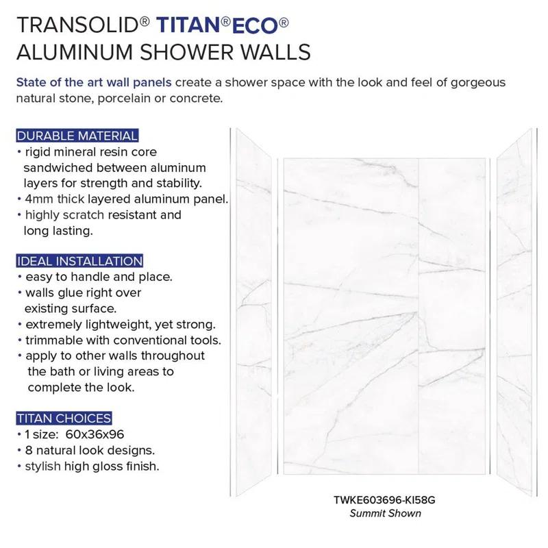 Transolid Titan 36'' W 60'' D 96'' H Glue Up Solid Surface Wall