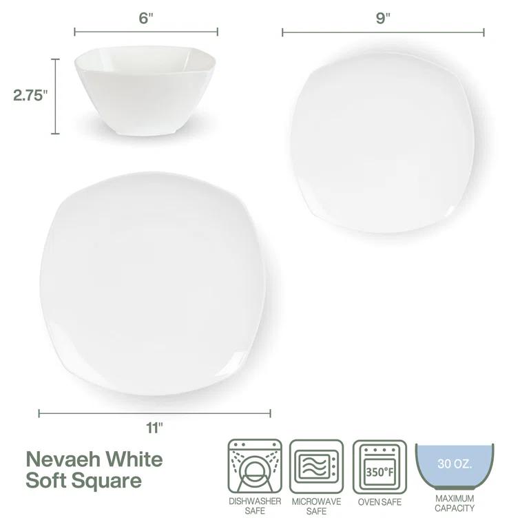 Fitz and Floyd Nevaeh White 12-Piece Lightweight Bone China Dinnerware Set, Service for 4