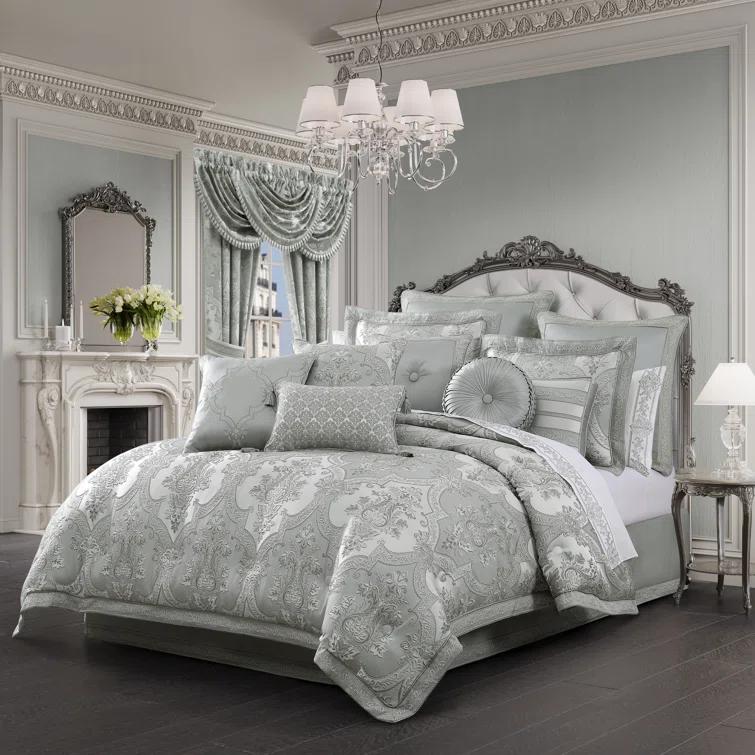 California King Spa Blue Damask Comforter Set with Shams