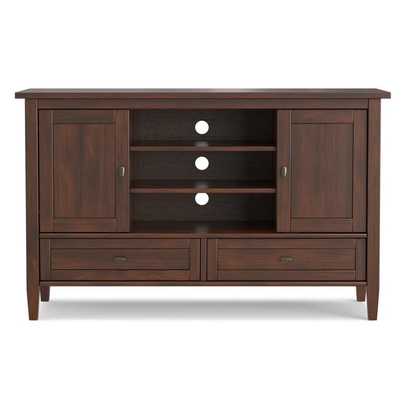 Simpli Home Warm Shaker Solid Wood TV Stand for TVs with 2 Storage Cabinets and 2 Drawers