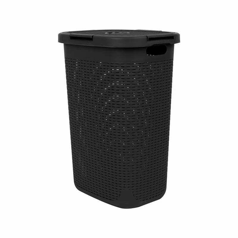 Mind Reader 40L Slim Laundry Hamper, Clothes Basket, Lid, Wicker Design, Plastic & Reviews | Wayfair