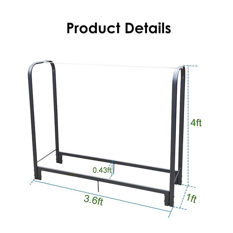 Arlmont & Co. 4Ft Heavy Duty Matte Black Firewood Rack For Indoor/Outdoor Use