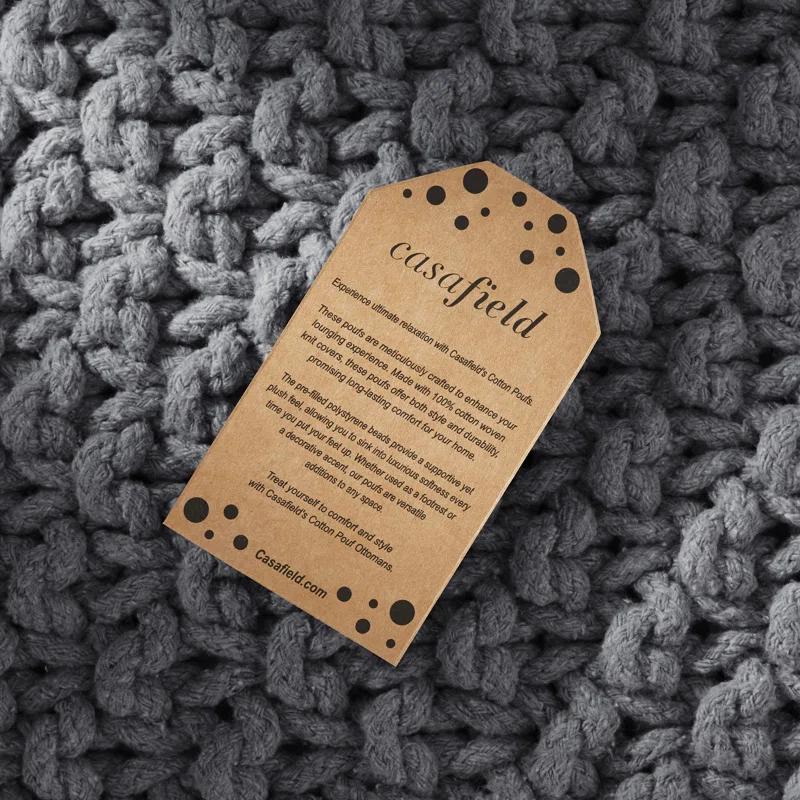 Casafield Casafield Square Pouf Ottoman, Cotton Knit Upholstered Footrest - Gray