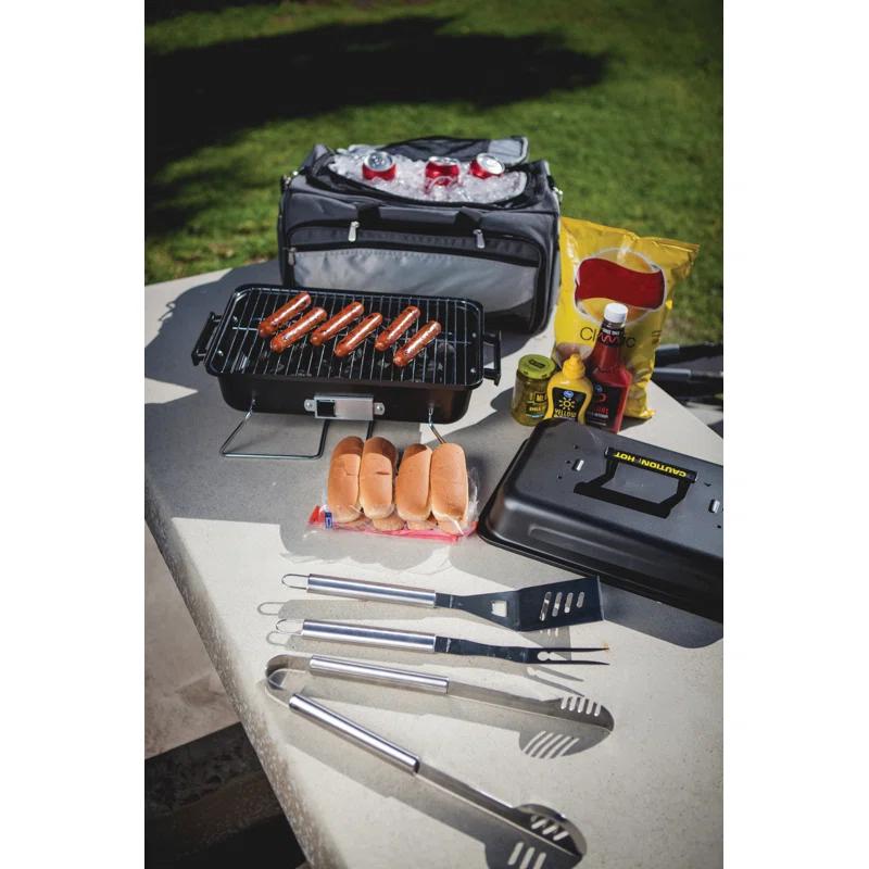 Arlmont & Co. Buccaneer Portable Charcoal Grill & Cooler Tote, Take Anywhere BBQ Grill with BBQ Accessories and Cooler Bag, Barbecues Grill for Outdoor Cooking