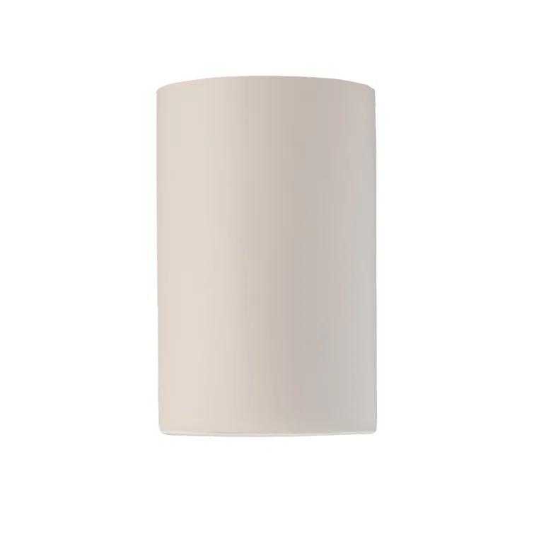 Solar-Powered White Ceramic Cylinder Outdoor Sconce, Dimmable 12.5"