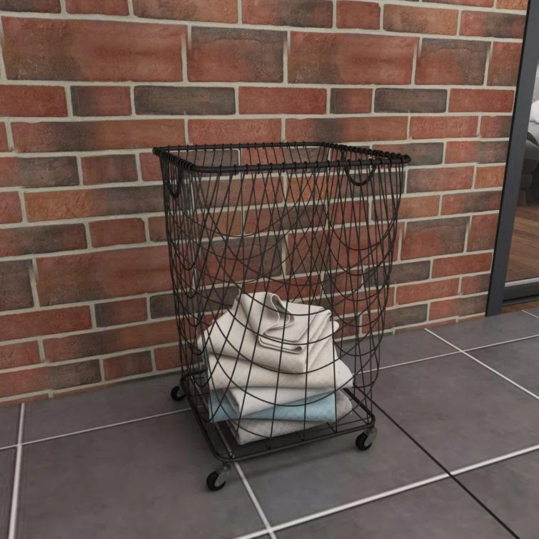 Metal Deep Set Metal Mesh Laundry Basket Storage Cart with Wheels and Handles