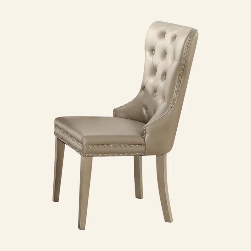 Hokku Designs Kacela Champagne Synthetic Leather & Champagne Finish Side Chair (Set Of 2)