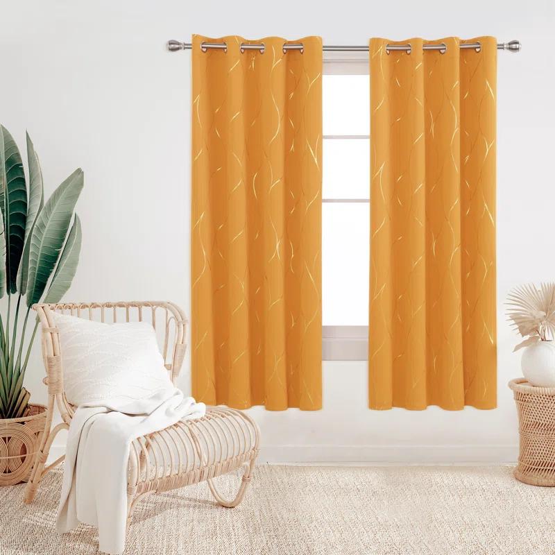 Everly Quinn Boulus Gold Foil Print Blackout Thermal Insulated Grommet Curtains Set Of 2