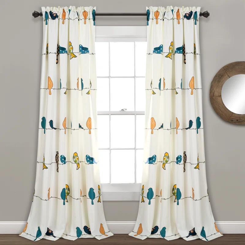 Frifoho Rowley Birds Room Darkening Thermal Rod Pocket Curtain Panels (Set of 2)