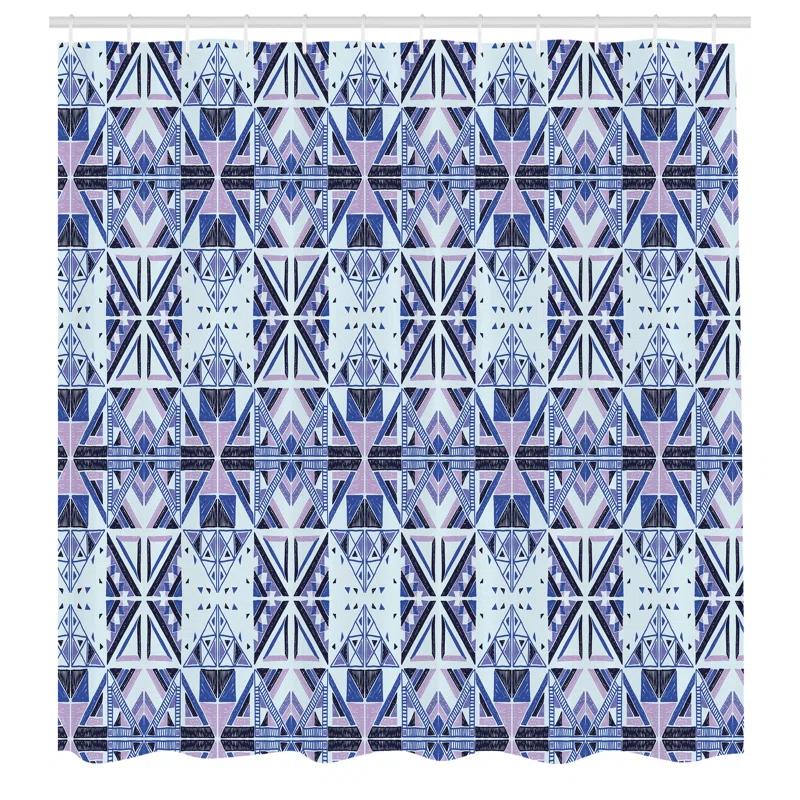 East Urban Home East Urban Home Ethnic Shower Curtain Geometric Inspired Forms Pale Blue Mauve