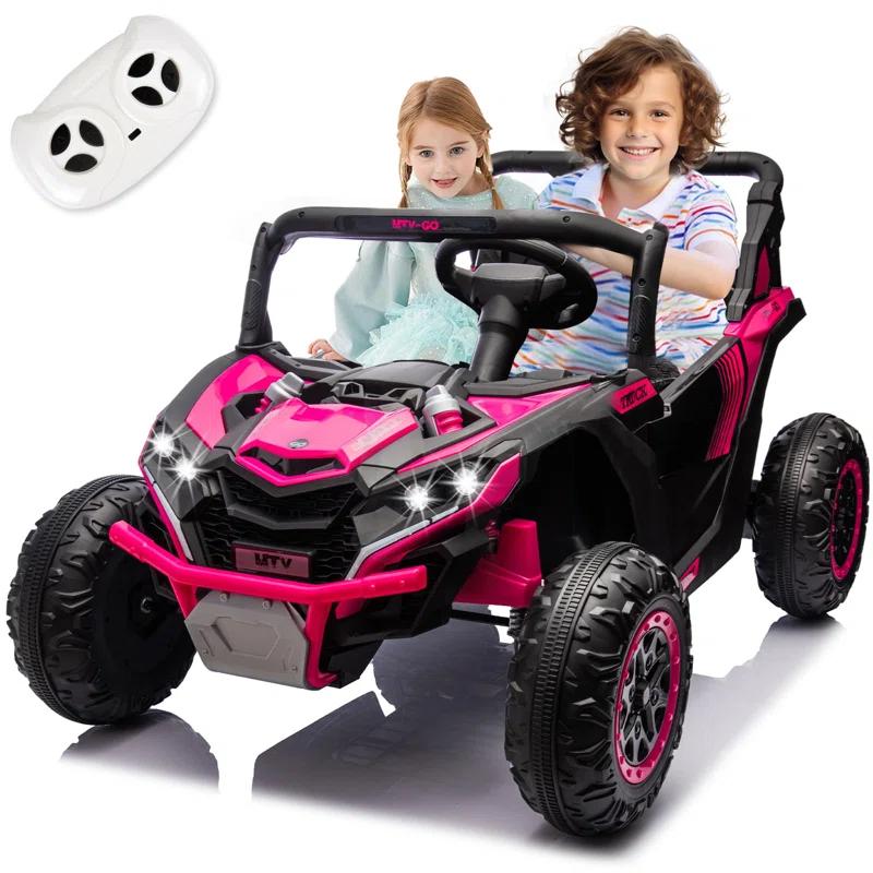 Ancheer Alex 24V 7AH Real 2 Seater Ride On Toys For Big Kids W/ Parent Remote Control, Ride On UTV W/ 20" Large Seat, Bluetooth, 2X200W Powerful Motors, MP3, Lights, 4.5 Mph Max Speed, Power Car Wheels, Pink