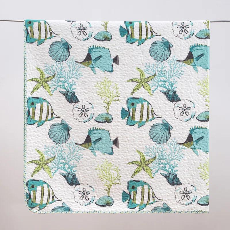 Blue / Green Fish & Seashell Quilt Set with Shams