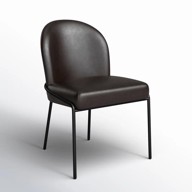 Laina Leather Upholstered Back Side Chair in Black