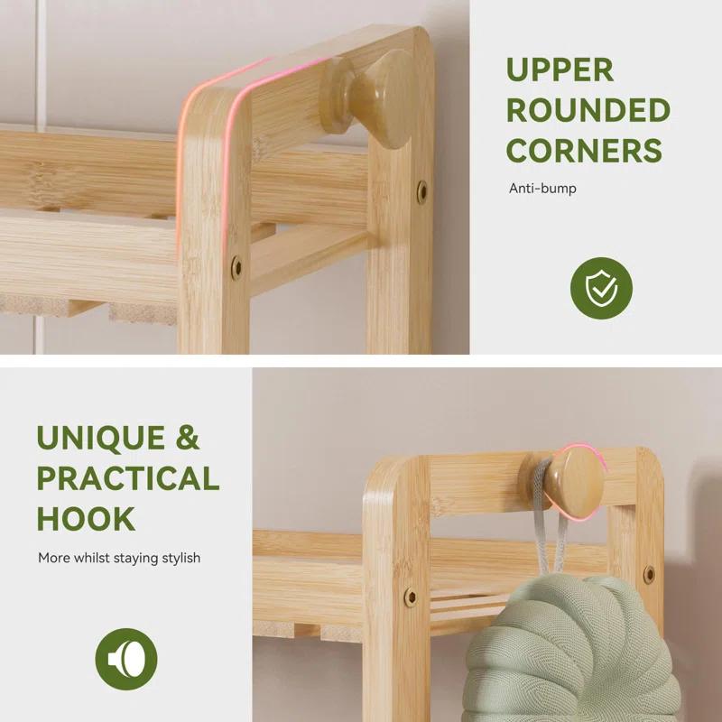 Ebern Designs Bamboo 2 In 1 Dual Stable Bathroom Over Toilet 2 Tier Storage Rack, Natural