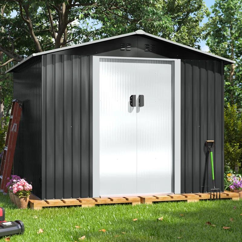 8 ft. W x 8 ft. D Metal Storage Tool Shed Outdoor Storage Shed With Sliding Doors and Vents