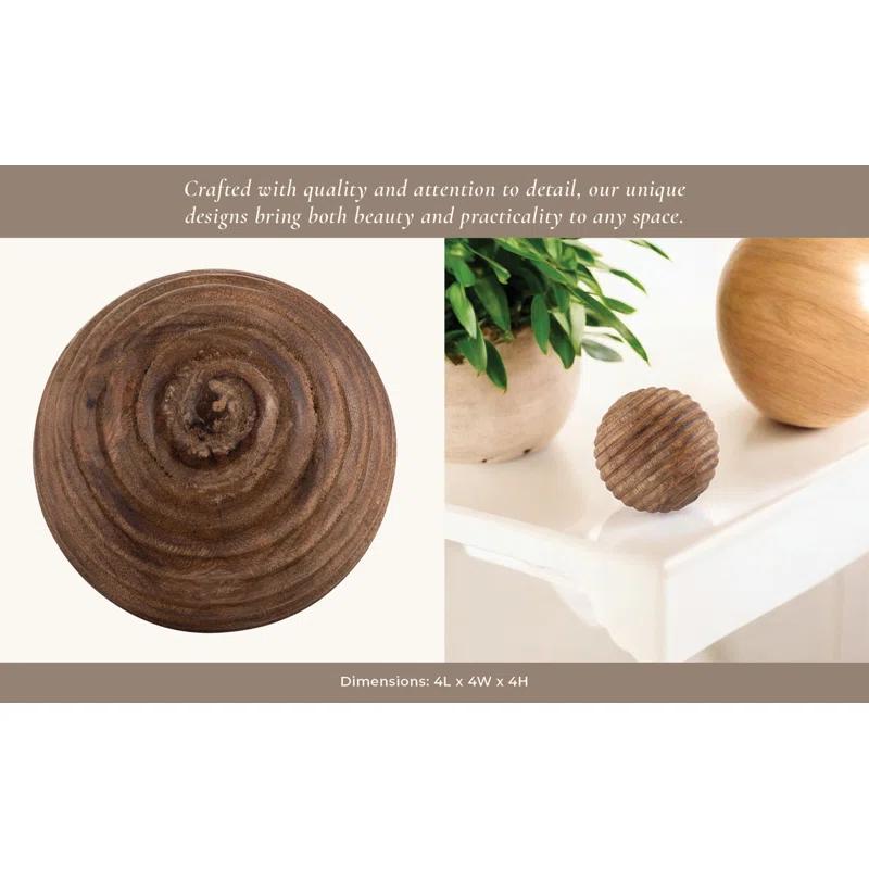 Sagebrook Home Nena Natural Round Brown Ridged Wooden Orb Decor Contemporary Rustic