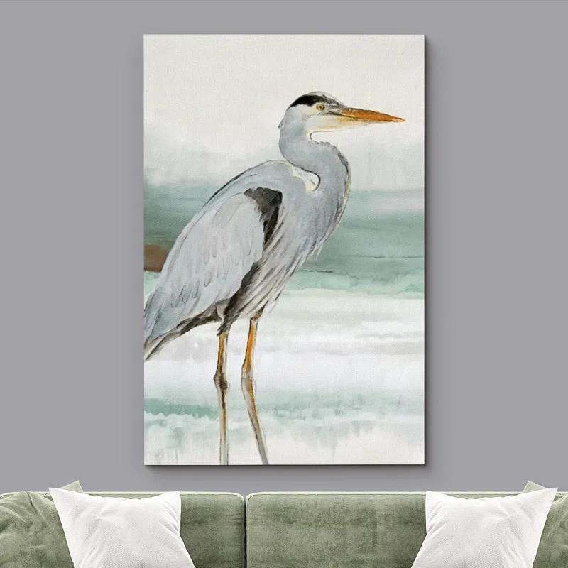 IDEA4WALL Crane Heron Bird " Pastel Beach Wave Ocean Crane Bird Nature Modern Zen Rustic "
