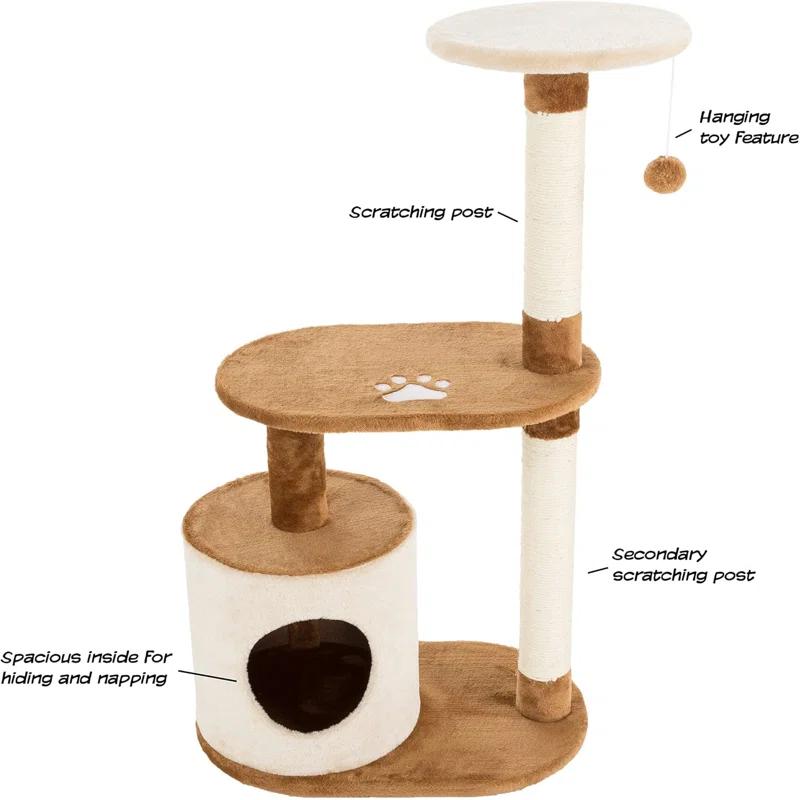 Petmaker PETMAKER 3-Tier Cat Tree - 2 Napping Perches, Kitten Condo, 2 Sisal Rope Scratching Posts, and Hanging Toy - Tower for Indoor Kitties (Brow