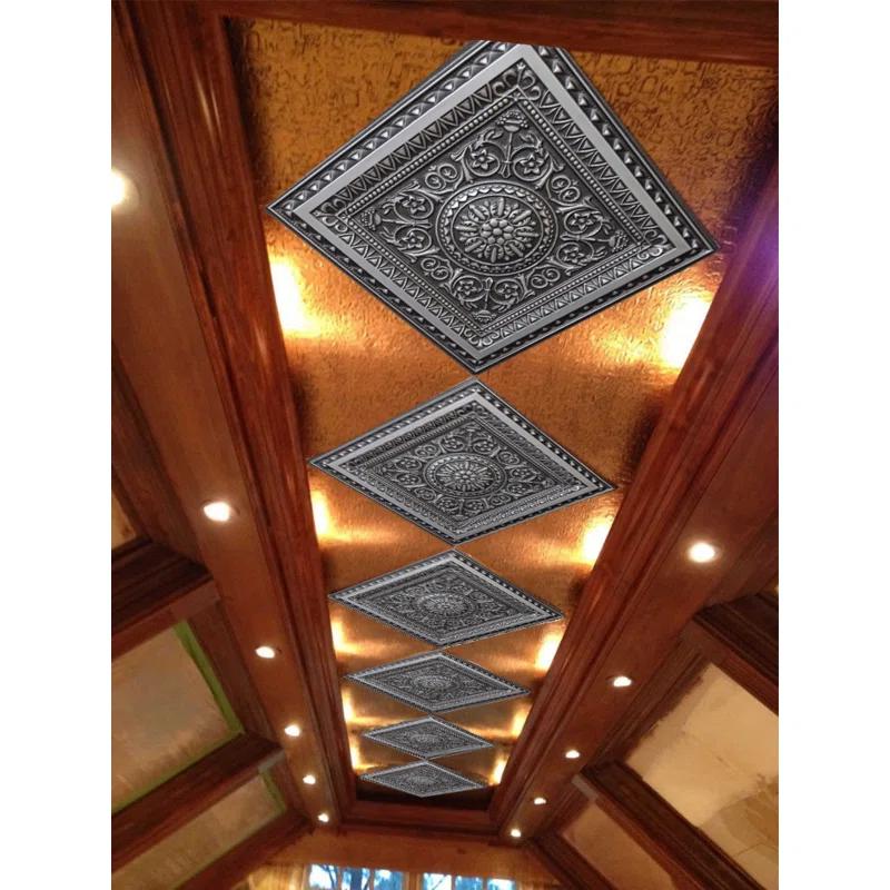 Marseille 24'' W Textured PVC Drop-In Ceiling Tile In Antique Gold