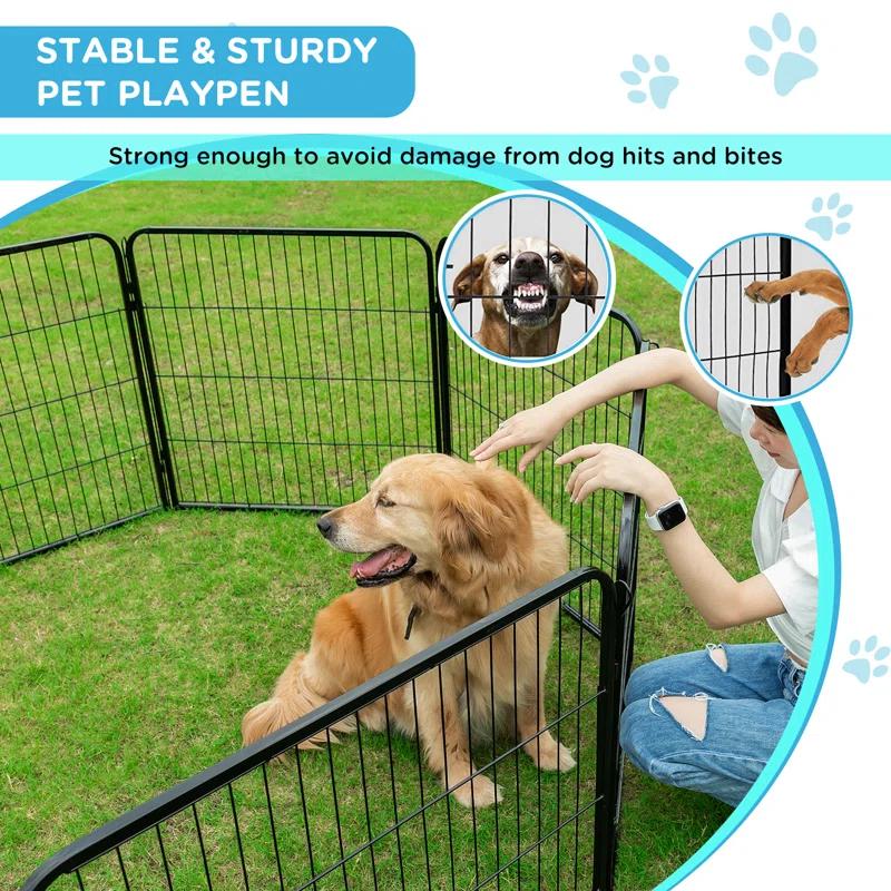 Dog Playpen Indoor 12 Panels Dog Pen For Small And Medium Dogs, Exercise Pen Pet Dog Fence With Doors Pet Puppy Playpen For RV Camping Yard, Black