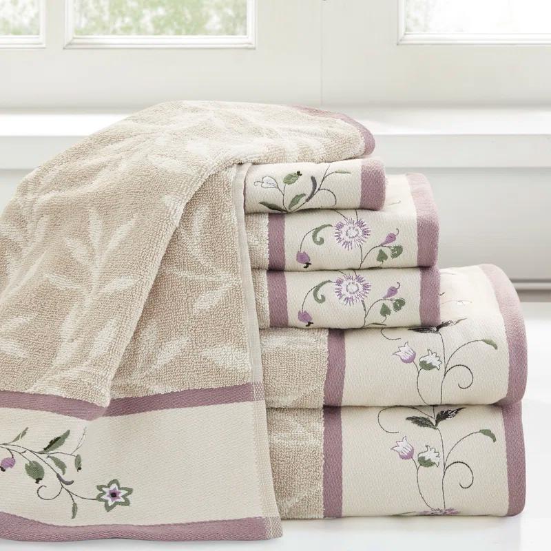 Madison Park Raheem Purple Embroidered Cotton Jacquard Purple Towel Set - Includes 2 Bath Towels, 2 Hand Towels, 2 Wash Cloths (Set of 6)