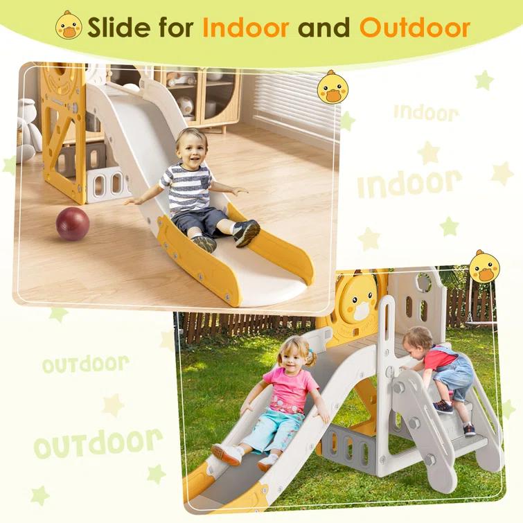 Suteck 5 in 1 Toddler slide, Kids Slide with Climber Outdoor Indoor Slide Cute Duck Theme Playset