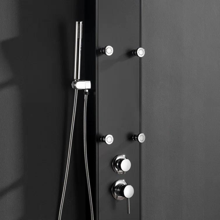 Greenspring 6-Jet Rainfall Shower Panel System With Spa Jets Rainfall Waterfall Shower Head And Shower Wand Marble Finish In Black GSP42D