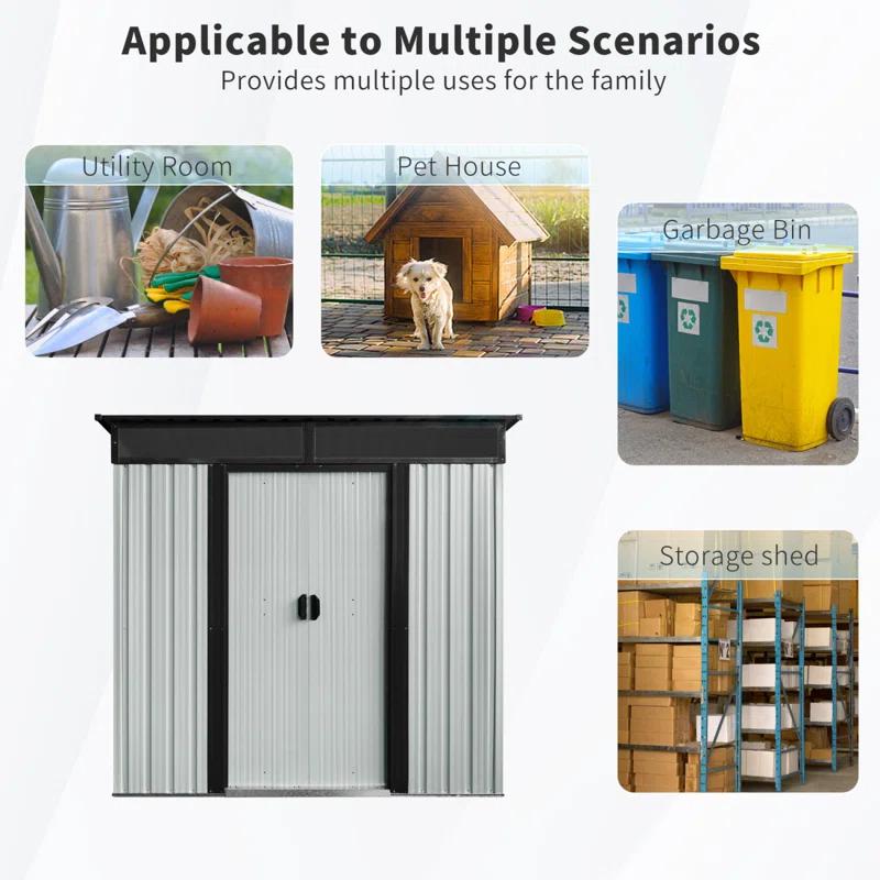 HLILish 6Ft X 5Ft Outdoor Metal Storage Shed With Window And Transparent Plate For Garden, Lawn