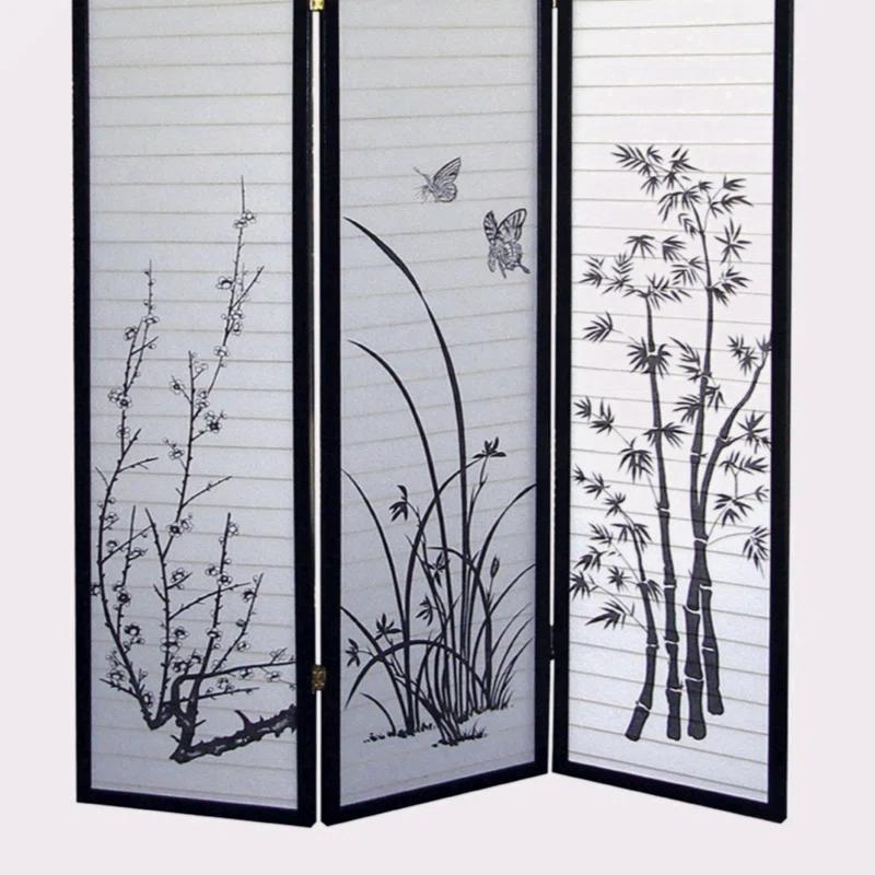 Myhomekeepers 70" Tall 3-Panel Screen / Room Divider, Floral Design With Black Finish