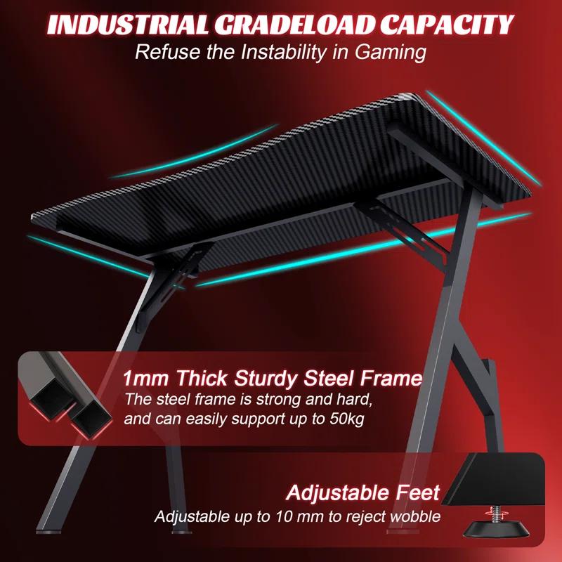 Wrought Studio™ Wrought Studio Gaming Desk With Carbon Fibre Surface- A Shaped Gamer Desk Computer Workstation Home Office Ergonomic PC Desk Simple Gaming Table Home Office Desks
