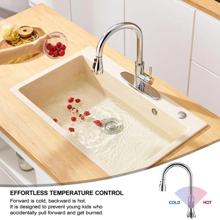 GAGALIFE Single Handle Pull Down Sprayer Kitchen Faucet High Arc Stainless Steel Faucet with 3-Function Sprayer JJL-CL-PT-SDP-C