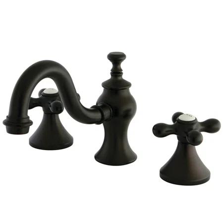 Kingston Brass Vintage Two-Handle 3-Hole Deck Mount Widespread Bathroom Faucet with Brass Pop-Up Drain