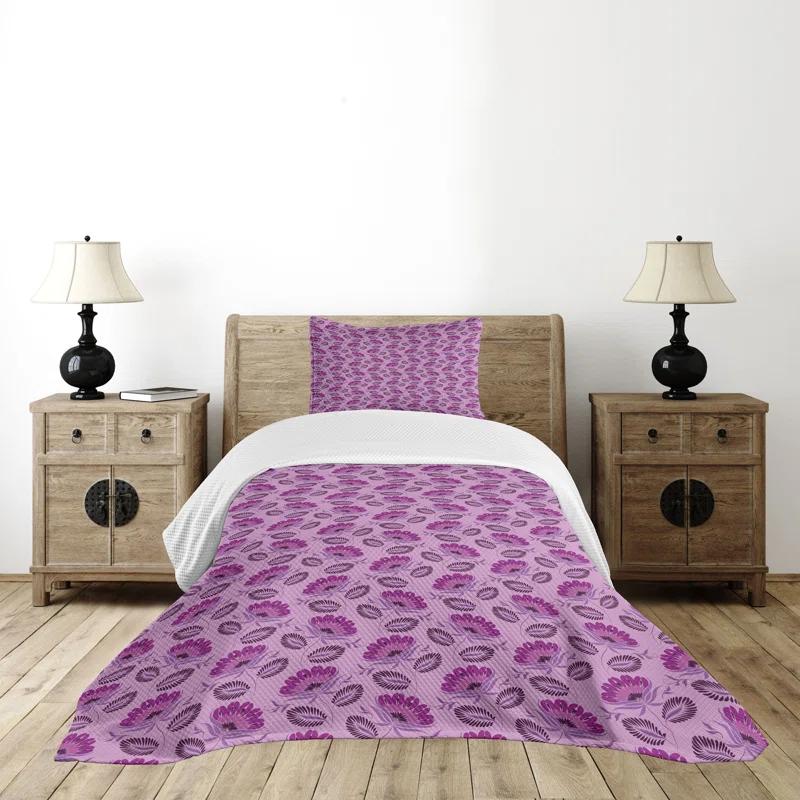 Ambesonne Ambesonne Purple Bedspread Set  Nature Inspired Flora  Purple Lilac Dark Purple