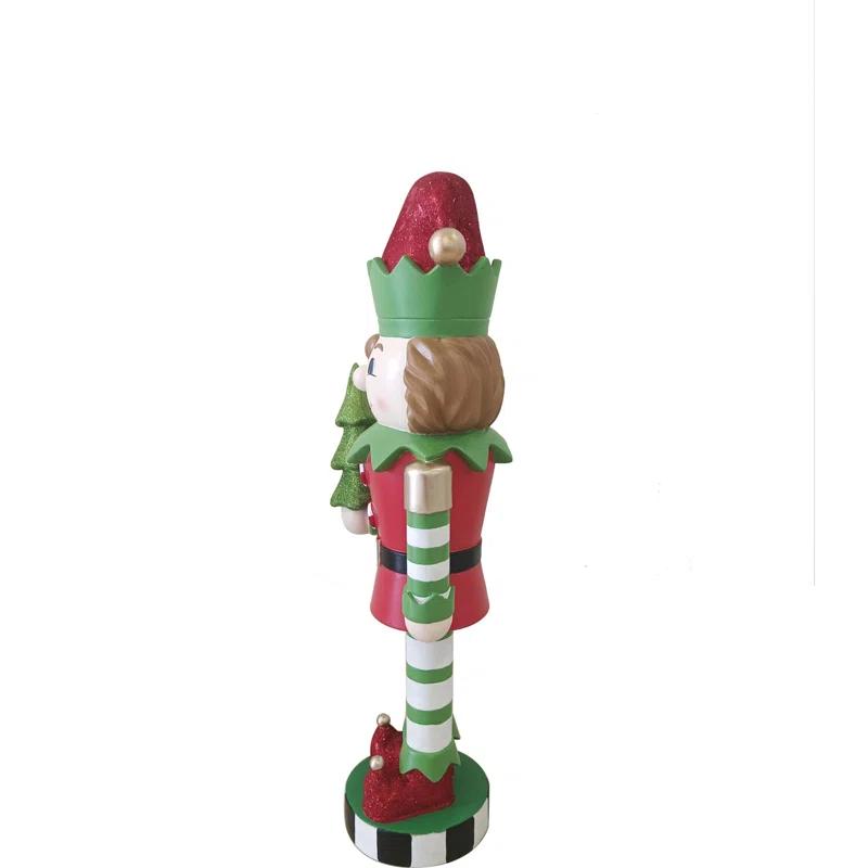 Fraser Hill Farm 48-inch Elf Nutcracker Figurine Holding Tree in Red/Green