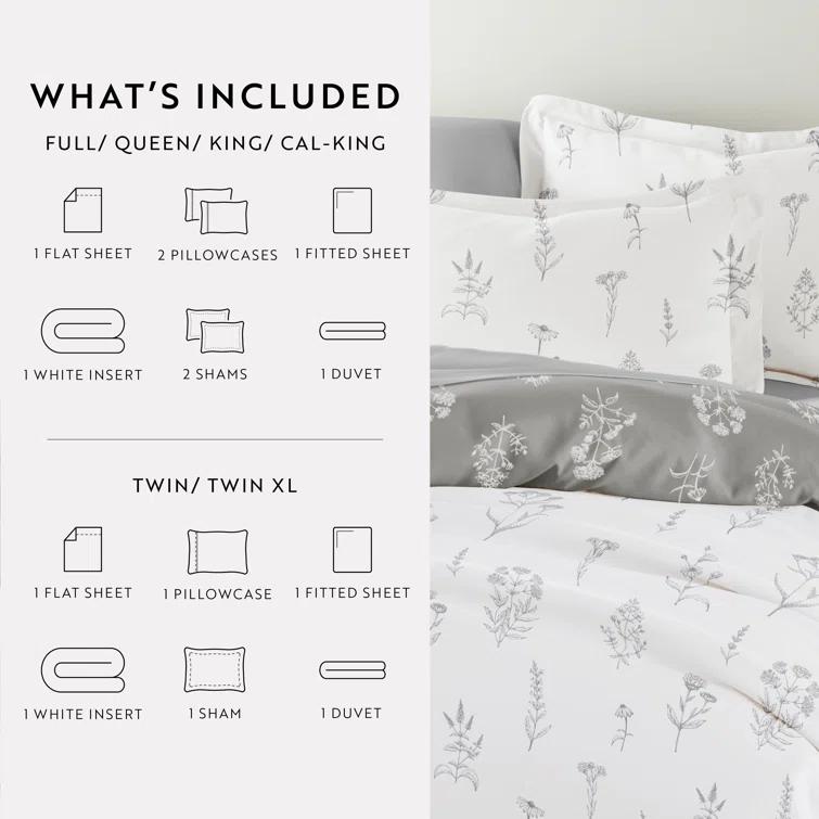IEnjoy Home 8-Piece Reversible Bedding Bundle - Patterned Duvet Cover, Comforter Insert and Solid Sheet Set