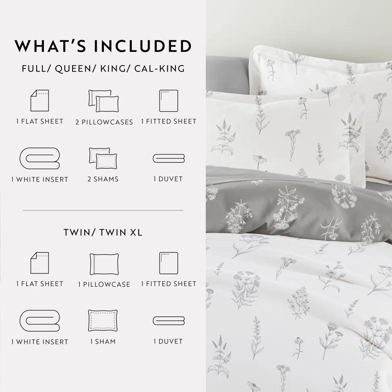 IEnjoy Home 8-Piece Reversible Bedding Bundle - Patterned Duvet Cover, Comforter Insert and Solid Sheet Set