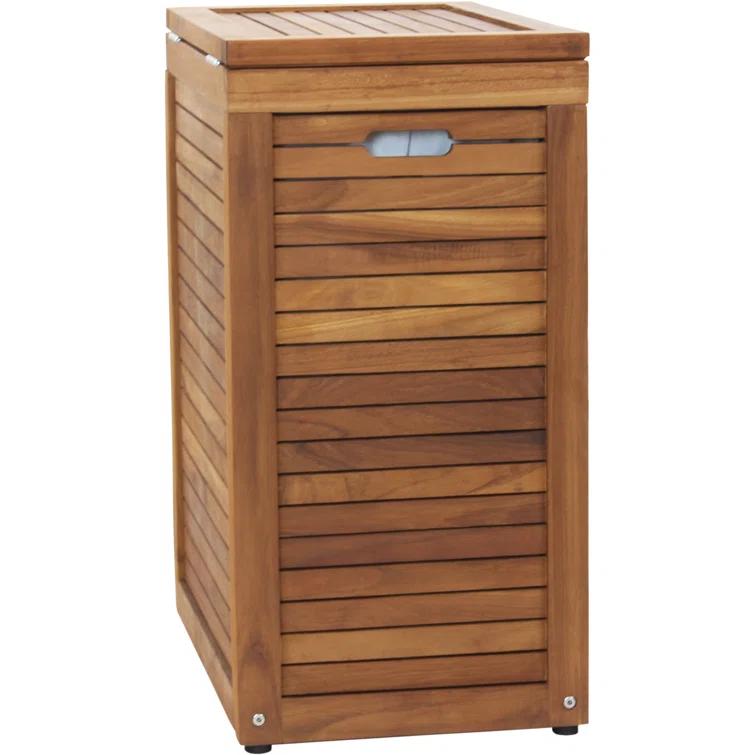 Aqua Teak Moti Wood Laundry Hamper with Handles