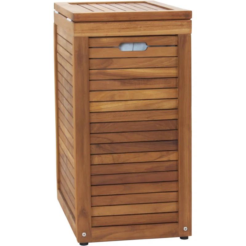 Aqua Teak Moti Wood Laundry Hamper with Handles