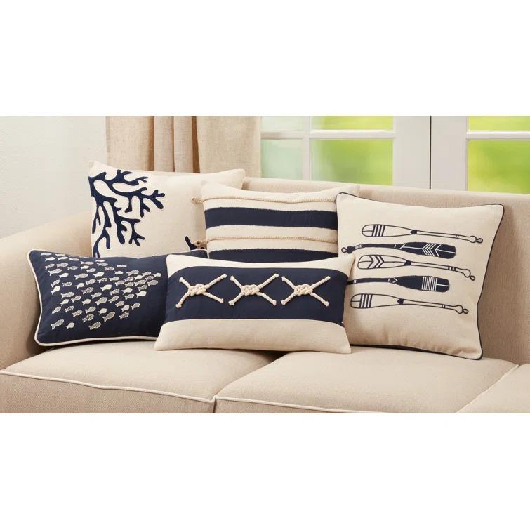 Saro Naviguer Collection Appliqued Cotton Throw Pillow
