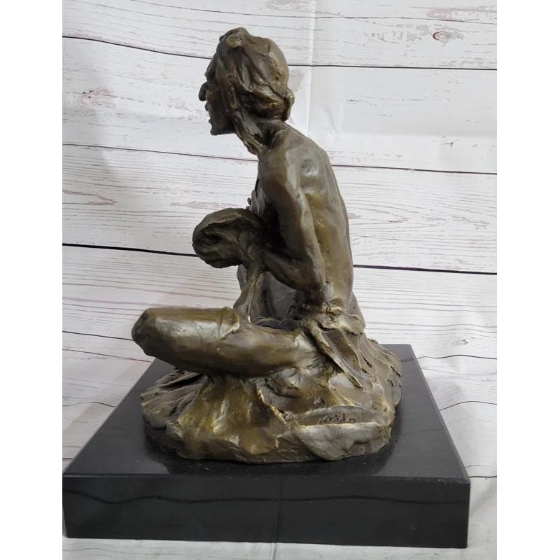 Foundry Select Trevour Native American Indian Shaman Medicine Man Playing Tom Tom - Bronze Sculpture Original Art