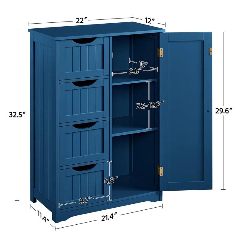 Wooden Bathroom Storage Organizer Cabinet with 4 Drawers and 1 Cupboard